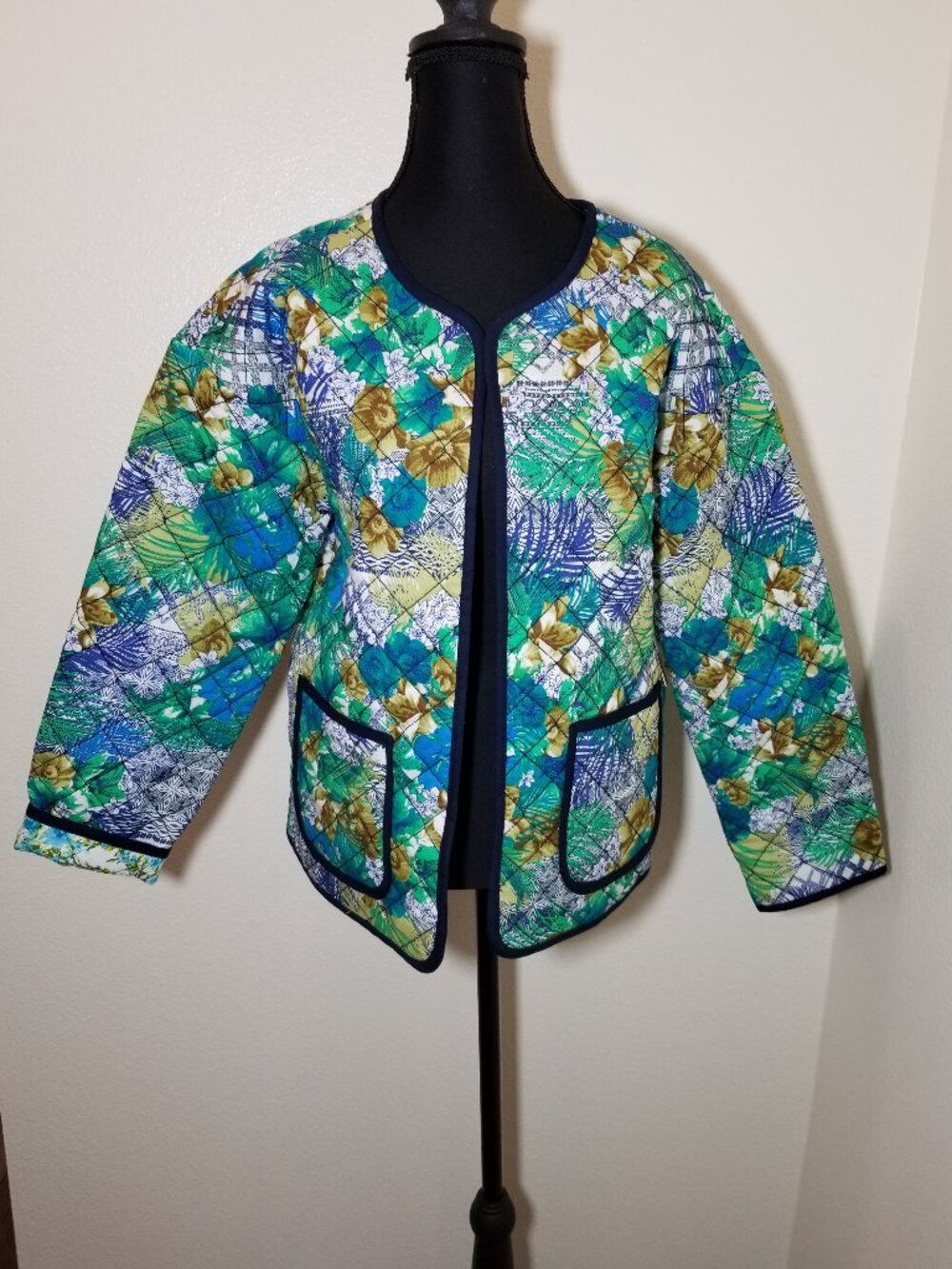 Onque Casual Womens S Tropical Floral Print Quilted Open Jacket Reversible NWT
